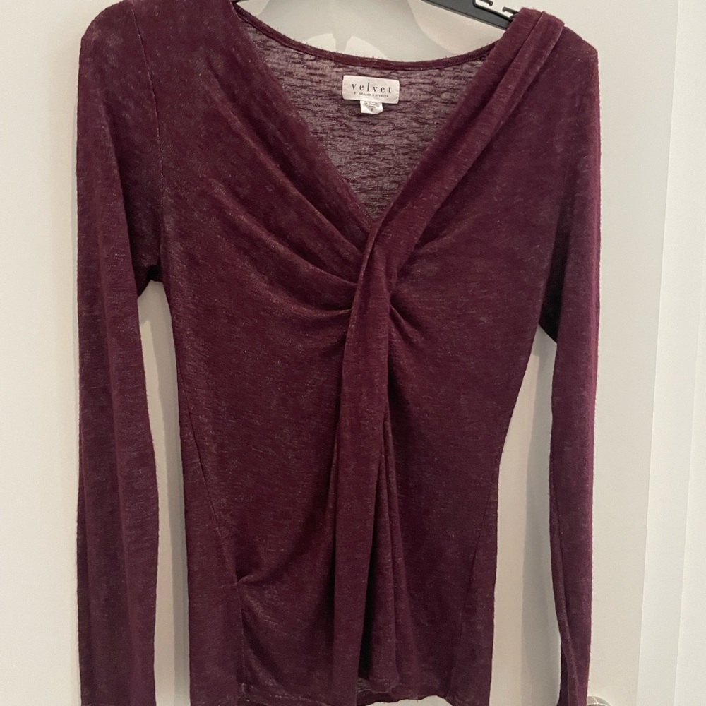 Velvet by Graham and Spencer maroon, heathered-yarn, long-sleeve top in size S